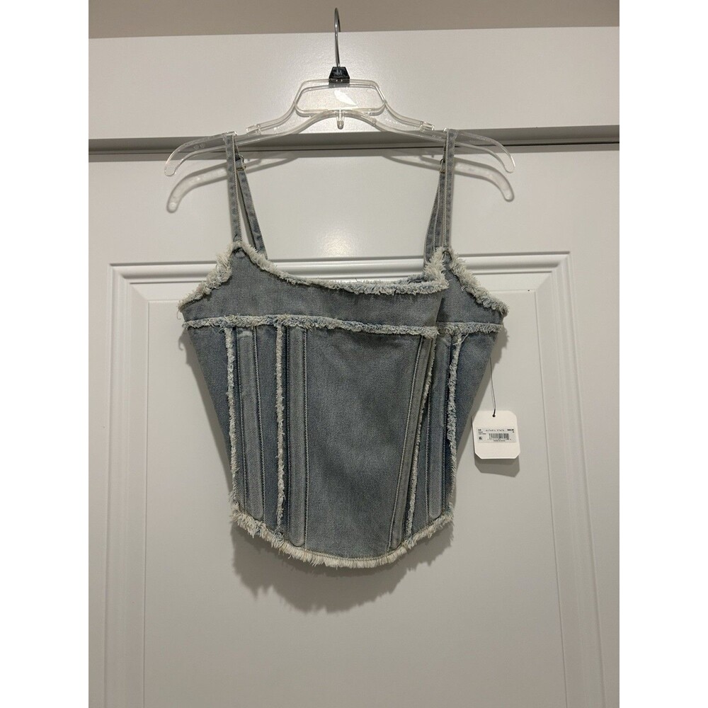 New Altar’d State Denim Corset Top Size Medium Blue Structured Bustier Crop Top